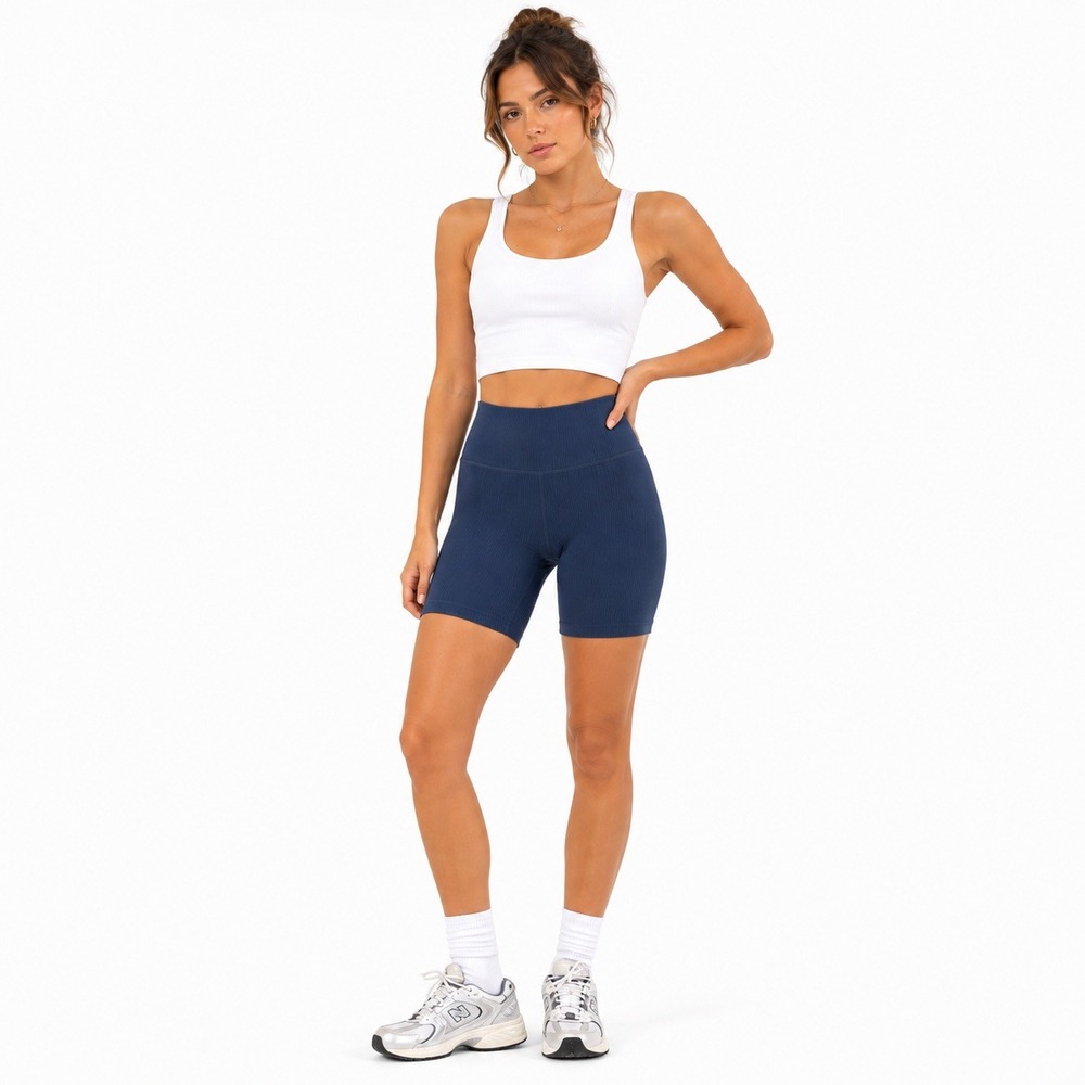 Abercrombie & Fitch Ribbed High Rise Biker Shorts Navy Blue Athleisure Size L